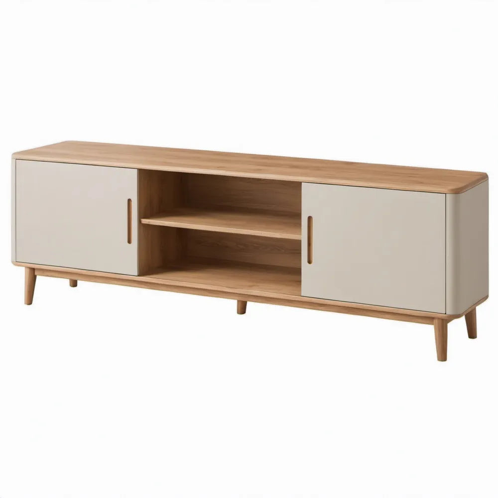 TV-meubel met 2 deuren en open vakken, 180 x 40 x 60 cm, beige en naturel eiken, MDF