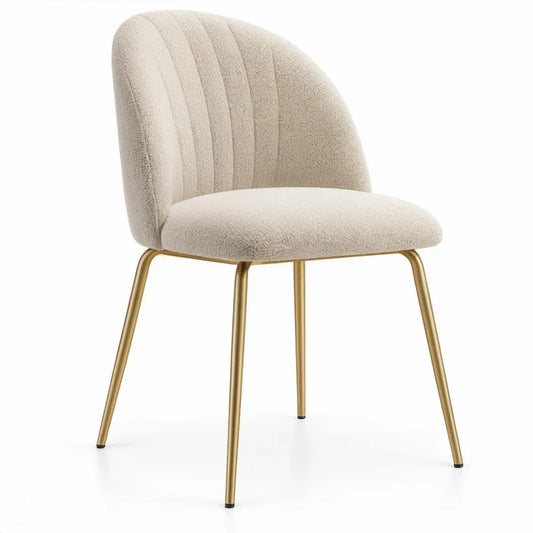 Eetkamerstoel van bouclé polyester in beige met goudkleurige stalen poten, 48 x 56 x 80 cm