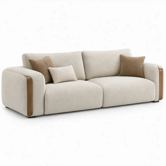 3-zitsbank 230 x 98 x 78 cm Crème met Walnootbruin en Zwart