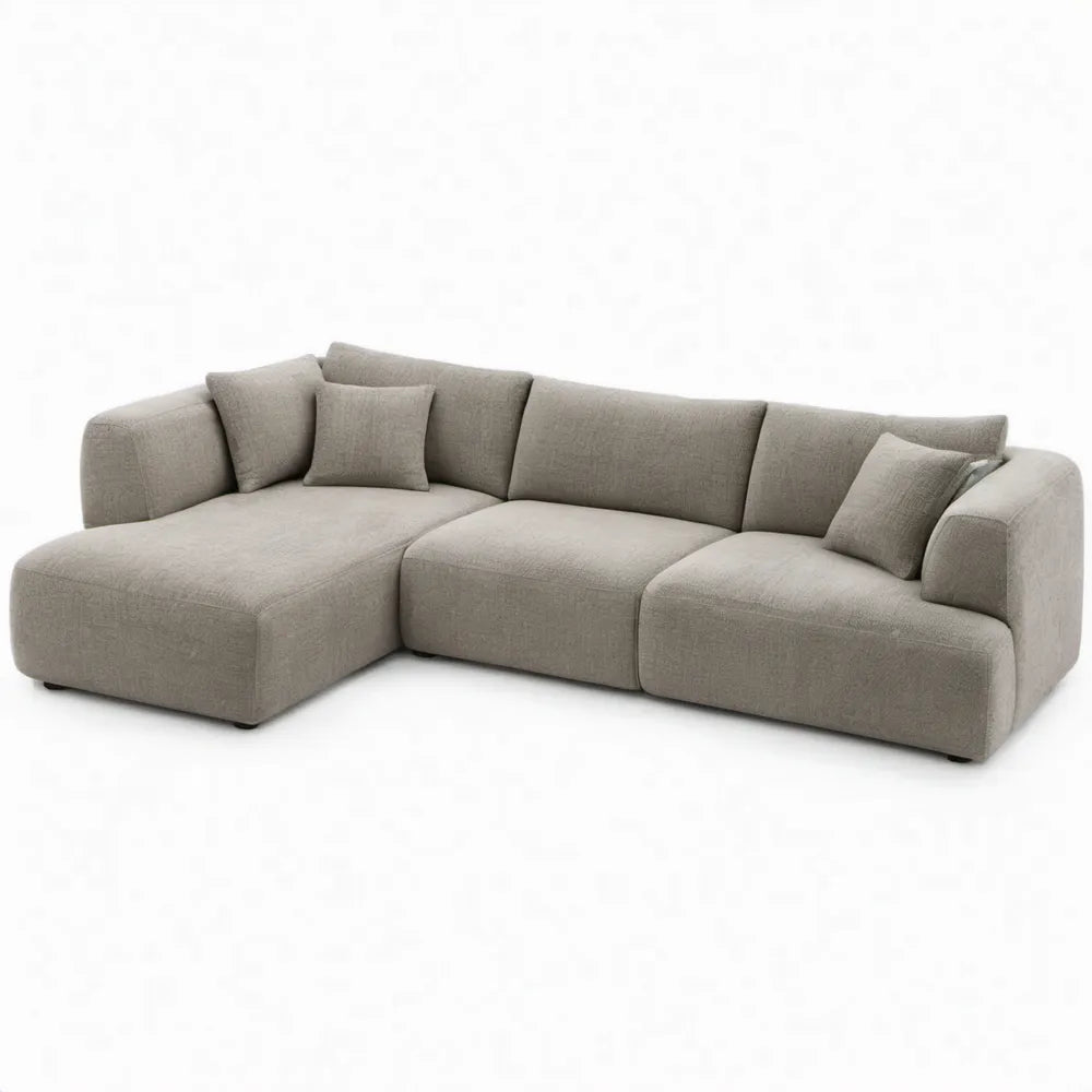 Grijze L-vormige hoekbank met chaise longue links, 290 x 170 x 78 cm