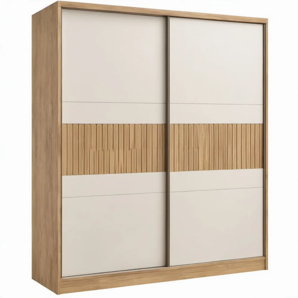 Schuifdeurkast 180 x 60 x 200 cm in Wit en Eikenkleurig