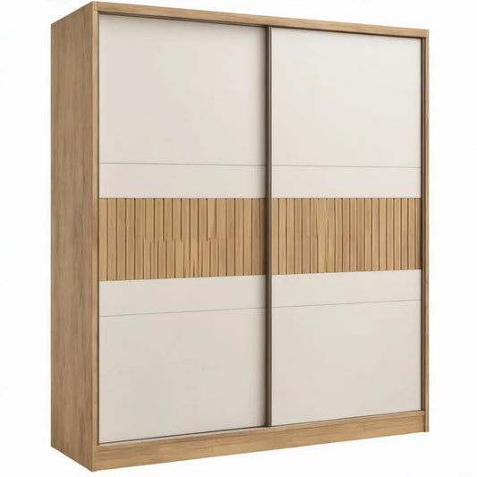 Schuifdeurkast 180 x 60 x 200 cm in Wit en Eikenkleurig