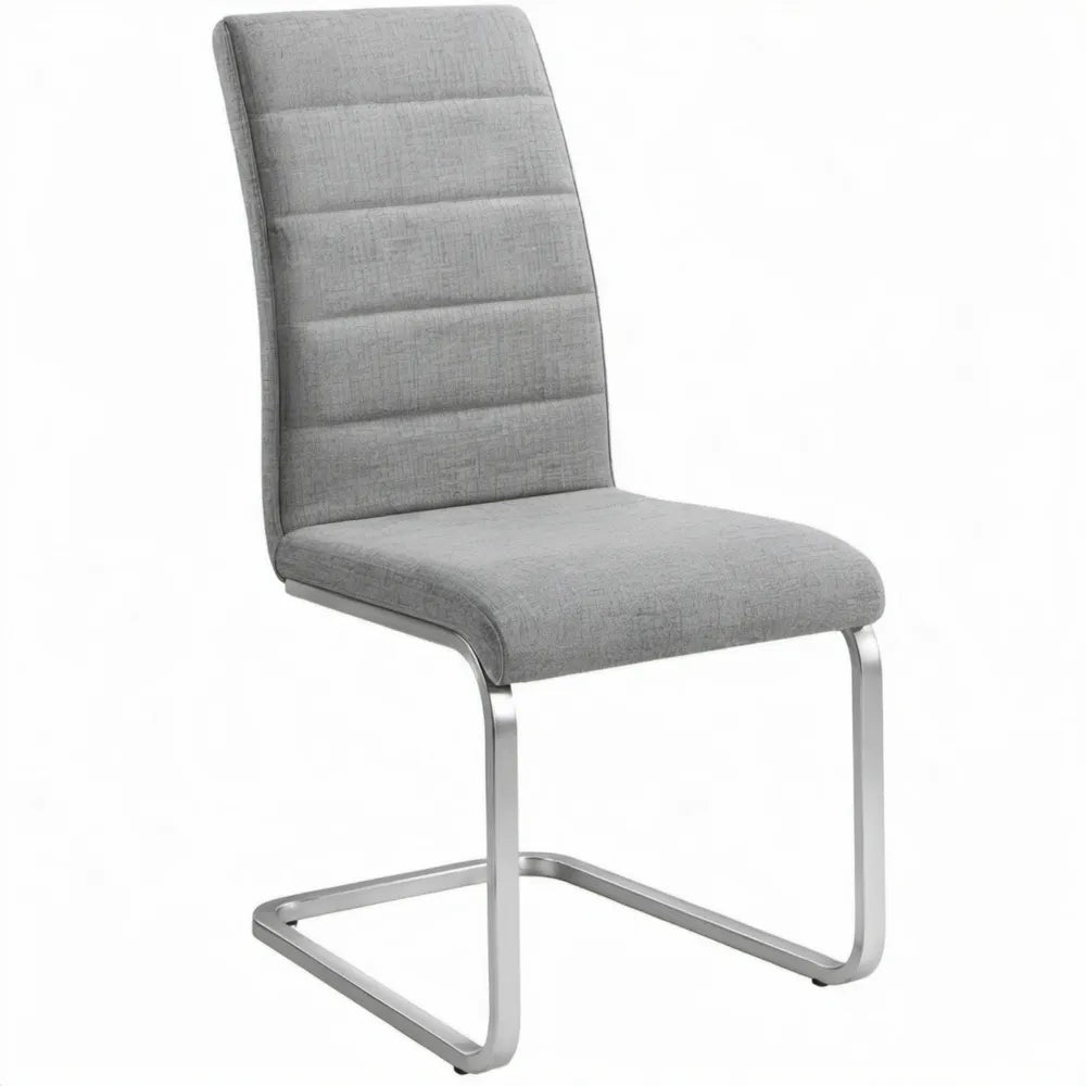 Grijze eetkamerstoel met hoge rugleuning en verchroomd sledeframe, 43 x 56 x 100 cm