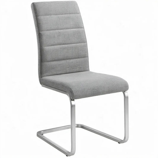Grijze eetkamerstoel met hoge rugleuning en verchroomd sledeframe, 43 x 56 x 100 cm