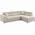 Beige hoekbank met rechter chaise longue, 270 x 165 x 85 cm, polyester en metalen poten