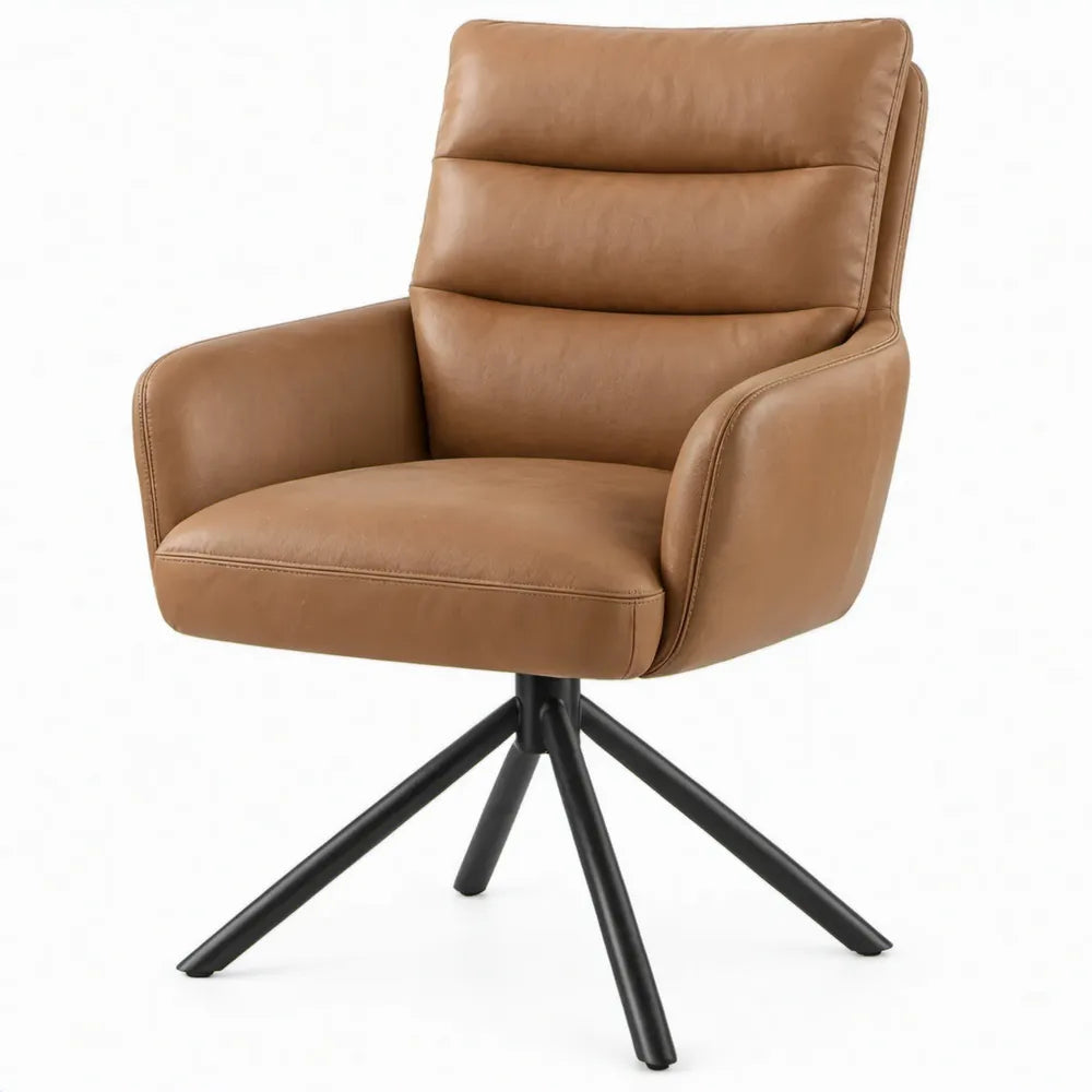 Draaibare stoel met armleuningen 62 x 65 x 88 cm Cognac/Zwart PU-kunstleer met stalen stervoet