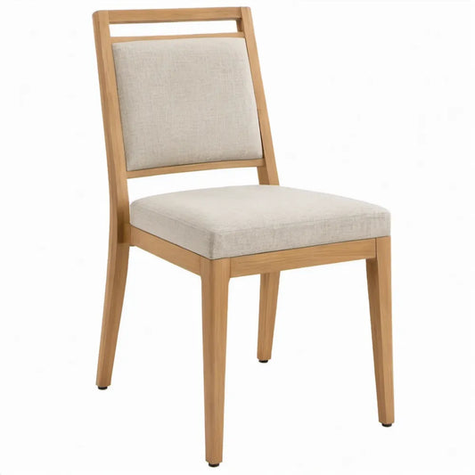 Eetkamerstoel met beige bekleding en frame van massief rubberhout, 45 x 58 x 97 cm