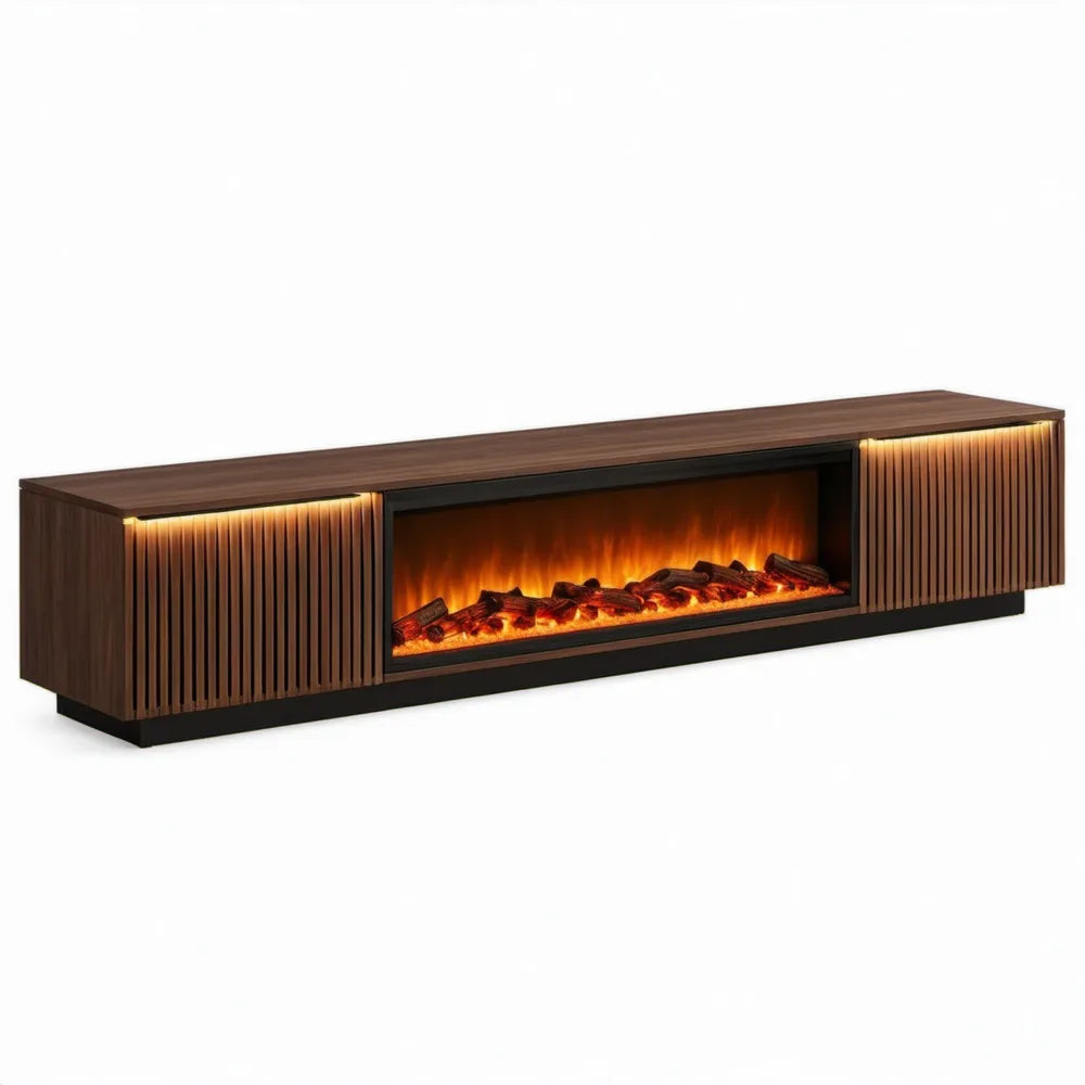 Walnootkleurig TV-meubel met elektrische sfeerhaard, 200 x 40 x 60 cm