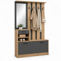 Garderobemeubel met spiegel, haken en opbergruimte 100 x 35 x 190 cm eikenkleurig/antraciet